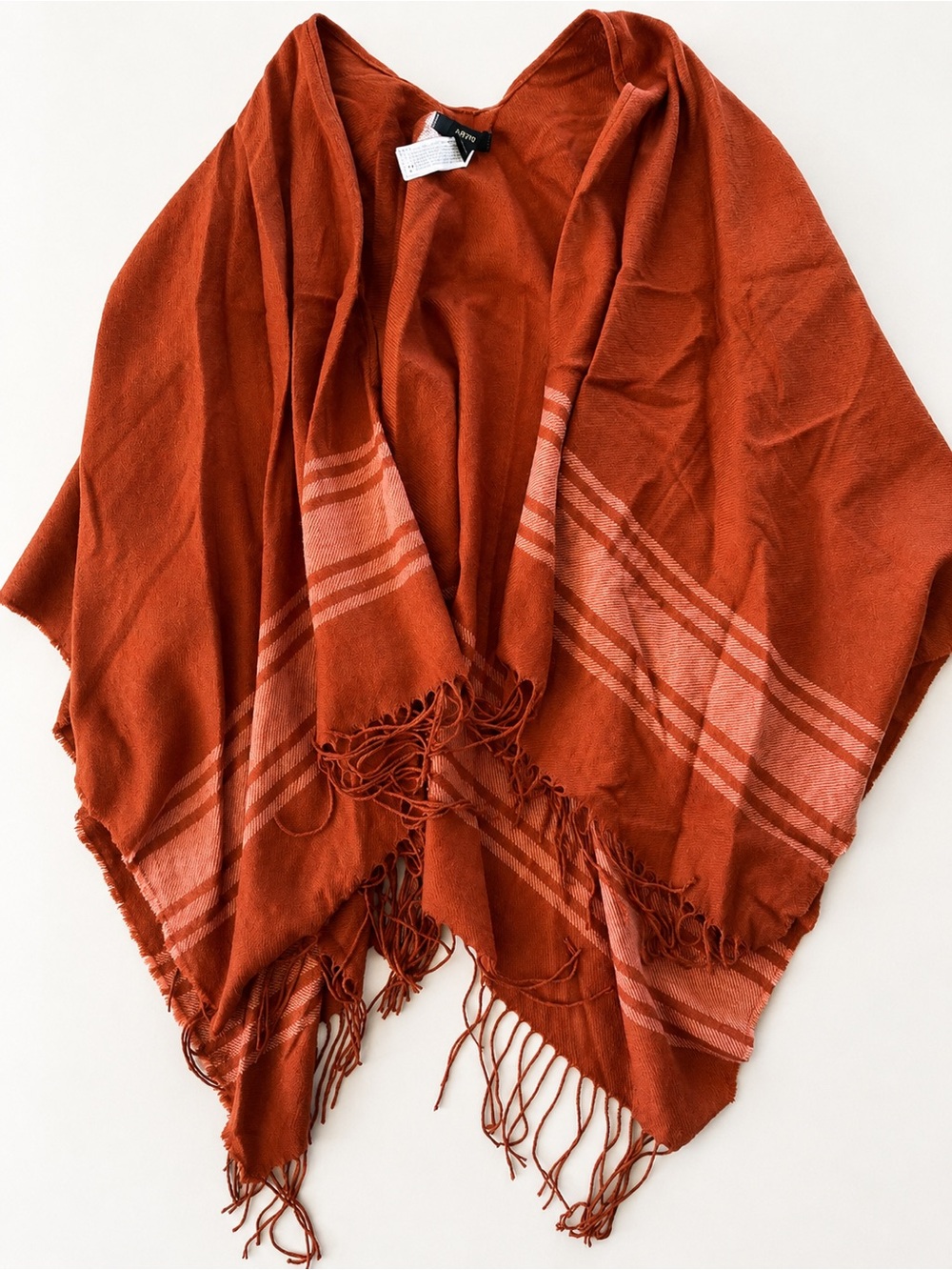 Forever 21 Rust Plaid Fringe Ruana Poncho Shawl Wrap One Size